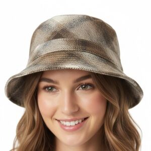 American Eagle Reversible Plaid Bucket Hat One Size Neutral Check Hat